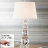 Vienna Full Spectrum Modern Table Lamp 26 1/2" High With USB Dimmer Stacked Crystal Spheres White Drum Shade For Bedroom Living Room Desk Bedside