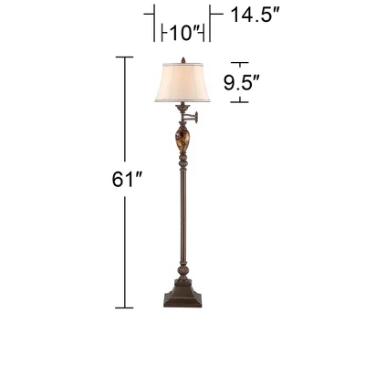 Kathy Ireland Vintage Swing Arm Floor Lamp 61" Tall Bronze Marble Font Faux Silk Shade For Living Room Reading House Bedroom Home 6 Kathy Ireland Vintage Swing Arm Floor Lamp 61" Tall Bronze Marble Font Faux Silk Shade For Living Room Reading House Bedroom Home - Image 6