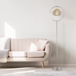 63.75" Isla High Brushed Nickel Iron Candlestick Floor Lamp With Round Tan Rattan Shade - River Of Goods -Lighting Discount Store GUEST 42518701 12d4 496b 8718 7c36f9ed5591