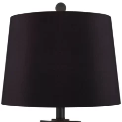 Franklin Iron Works Kacey Industrial Table Lamps 25 1/4" High Set Of 2 Dark Metal With USB LED Nightlight Black Faux Silk Shade For Living Room Desk -Lighting Discount Store GUEST 4253f094 ad16 4ac2 9b50 46b6a64567c8