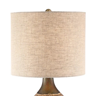 360 Lighting Mid-Century Modern Accent Table Lamp With USB Charging Port 21" High Wood Brown Ceramic Oatmeal Drum Shade Living Room Desk Bedroom 3 360 Lighting Mid-Century Modern Accent Table Lamp With USB Charging Port 21" High Wood Brown Ceramic Oatmeal Drum Shade Living Room Desk Bedroom - Image 3