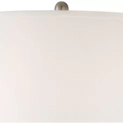 360 Lighting Geoff Modern Table Lamps 26" High Set Of 2 Brushed Nickel With USB Charging Port Table Top Dimmers White Drum Shade For Living Room Desk -Lighting Discount Store GUEST 432d54b7 bdac 4d64 9456 d70c6afc1a37
