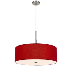 24" Lonoke Pendant Fixture With Hardback Linen Drum With Shade Red - Cal Lighting