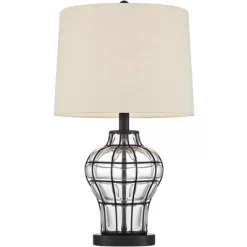 360 Lighting Hudson Rustic Table Lamps 23" High Set Of 2 Dark Bronze Blown Clear Glass Gourd Burlap Fabric Drum Shade For Bedroom Living Room Bedside -Lighting Discount Store GUEST 45250122 3220 4aca ad23 bfc42eaa00e5