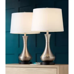 360 Lighting Simon Modern Table Lamps 25 1/2" High Set Of 2 Brushed Nickel With USB Charging Port White Fabric Drum Shade For Bedroom Living Room Desk 12 360 Lighting Simon Modern Table Lamps 25 1/2" High Set Of 2 Brushed Nickel With USB Charging Port White Fabric Drum Shade For Bedroom Living Room Desk -Lighting Discount Store GUEST 45d02464 4018 498b a892 f27e1a0c7a9a
