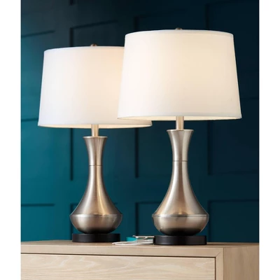 360 Lighting Simon Modern Table Lamps 25 1/2" High Set Of 2 Brushed Nickel With USB Charging Port White Fabric Drum Shade For Bedroom Living Room Desk 6 360 Lighting Simon Modern Table Lamps 25 1/2" High Set Of 2 Brushed Nickel With USB Charging Port White Fabric Drum Shade For Bedroom Living Room Desk - Image 6
