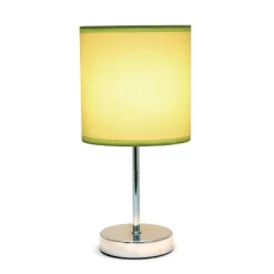 11.81" Traditional Petite Metal Stick Bedside Table Desk Lamp In Chrome With Fabric Shade Green - Creekwood Home -Lighting Discount Store GUEST 45fb439e f83e 4556 b978 ef21b1341857