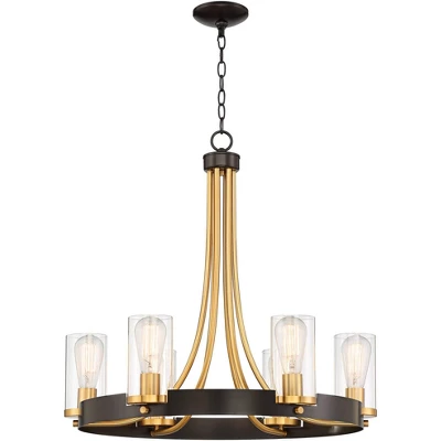 Stiffel Ferrers Dark Bronze Gold Chandelier 26" Wide Clear Glass Shade 6-Light Fixture For Dining Room House Foyer Kitchen Island Entryway Bedroom 7 Stiffel Ferrers Dark Bronze Gold Chandelier 26" Wide Clear Glass Shade 6-Light Fixture For Dining Room House Foyer Kitchen Island Entryway Bedroom - Image 7