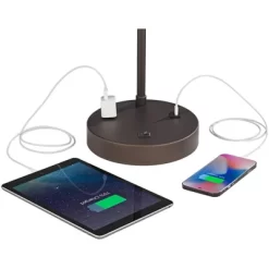 360 Lighting Colby Modern Desk Lamp 21" High Bronze With USB And AC Power Outlet In Base White Linen Drum Shade For Bedroom Living Room Office Family -Lighting Discount Store GUEST 46fa9ad1 9bec 4289 8076 f495fd0b5b5b