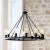 Franklin Iron Works Lacey Black Wagon Wheel Chandelier 28" Wide Industrial 12-Light LED Fixture For Dining Room House Foyer Kitchen Island Entryway