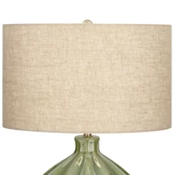 360 Lighting Modern Table Lamp With USB Charging Port 20.5" High Green Ribbed Ceramic Oatmeal Fabric Drum Shade For Bedroom Desk (Color May Vary) -Lighting Discount Store GUEST 4834d73a ef63 4f38 bd76 bd4a0f3762fc