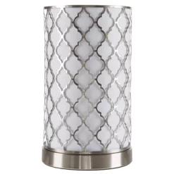 Hastings Home Uplight Table Lamp With Steel Quatrefoil Cutout Pattern, Fabric Overwrap, And LED Light Bulb