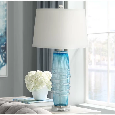 360 Lighting Artic 28 1/2" Tall Modern Coastal End Table Lamp Handcrafted Blue Sea Art Glass Single White Shade Living Room Bedroom (Colors May Vary) 1 360 Lighting Artic 28 1/2" Tall Modern Coastal End Table Lamp Handcrafted Blue Sea Art Glass Single White Shade Living Room Bedroom (Colors May Vary)