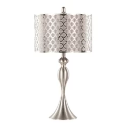 LumiSource (Set Of 2) Ashland 27" Contemporary Table Lamps Brushed Nickel With Laser Cut Shade: Metal Body, Linen Shade, UL Listed