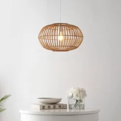 17.5" 1-Light Leo Farmhouse Coastal Rattan LED Pendant Brown - JONATHAN Y -Lighting Discount Store GUEST 5156bac7 7b70 4266 b6a2 8dc75013a210