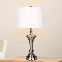 Pedestal Base Metal Table Lamps Steel/White - Fangio Lighting
