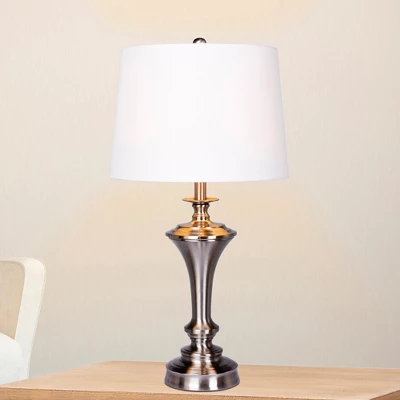 Pedestal Base Metal Table Lamps Steel/White - Fangio Lighting 1 Pedestal Base Metal Table Lamps Steel/White - Fangio Lighting