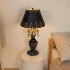 Vintage Floral Table Lamp With Distressed Black Shade And Elegant Flower Accents, Rustic Home Decor, 1pc -Lighting Discount Store GUEST 53bb61d7 39a0 4913 8302 d8e04857fd6c