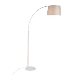 LumiSource March Contemporary Floor Lamp In White Marble And Nickel With Gray Linen Shade: Metal Body, Push Button Foot Switch
