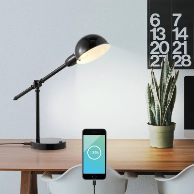 20.25" Curtis Vintage Industrial Iron Adjustable Dome Shade Task Lamp With USB Charging Port (Includes LED Light Bulb) - JONATHAN Y 5 20.25" Curtis Vintage Industrial Iron Adjustable Dome Shade Task Lamp With USB Charging Port (Includes LED Light Bulb) - JONATHAN Y - Image 5