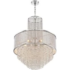 Vienna Full Spectrum Pioggia Chrome Pendant Chandelier 23 1/2" Wide Modern Crystal 5-Light Fixture For Dining Room House Foyer Kitchen Island Entryway -Lighting Discount Store GUEST 5bbea872 6b51 4d10 a91b 1744b551ad9d