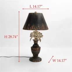 Vintage Floral Table Lamp With Distressed Black Shade And Elegant Flower Accents, Rustic Home Decor, 1pc -Lighting Discount Store GUEST 5c63ab83 52e0 4624 9efc 004a470889af
