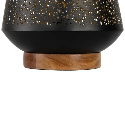 Northlight Floral Laser-Cut Table Iron Lamp With Wooden Base - 10.75" - Black 4 Northlight Floral Laser-Cut Table Iron Lamp With Wooden Base - 10.75" - Black - Image 4