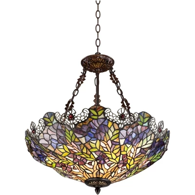 Robert Louis Tiffany Bronze Pendant Chandelier 22" Wide Rustic Floral Garden Stained Glass 3-Light Fixture For Dining Room House Foyer Kitchen Island 7 Robert Louis Tiffany Bronze Pendant Chandelier 22" Wide Rustic Floral Garden Stained Glass 3-Light Fixture For Dining Room House Foyer Kitchen Island - Image 7