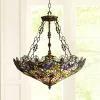Robert Louis Tiffany Bronze Pendant Chandelier 22" Wide Rustic Floral Garden Stained Glass 3-Light Fixture For Dining Room House Foyer Kitchen Island