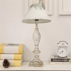 Rustic Vintage Table Lamp With Distressed White And Blue Shade, Elegant Base Design, 28.54" Height, 1pc
