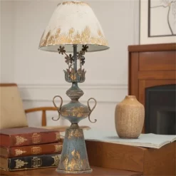 Vintage Metal Table Lamp With Distressed Finish, 34.25" Tall, Elegant Rustic Home Decor Light, 1pc