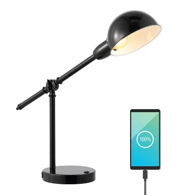 20.25" Curtis Vintage Industrial Iron Adjustable Dome Shade Task Lamp With USB Charging Port (Includes LED Light Bulb) - JONATHAN Y 1 20.25" Curtis Vintage Industrial Iron Adjustable Dome Shade Task Lamp With USB Charging Port (Includes LED Light Bulb) - JONATHAN Y