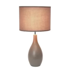 18.11" Traditional Standard Ceramic Dewdrop Table Desk Lamp With Matching Fabric Shade Gray - Creekwood Home