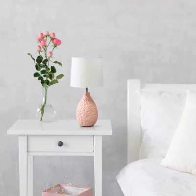 14.17" Traditional Ceramic Texture Thumbprint Tear Drop Table Desk Lamp With Tapered White Shade Pink - Creekwood Home 4 14.17" Traditional Ceramic Texture Thumbprint Tear Drop Table Desk Lamp With Tapered White Shade Pink - Creekwood Home - Image 4