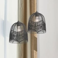 10" 1-Light Zola Pendant Rattan Black - River Of Goods