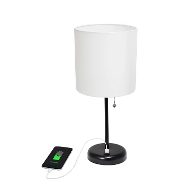 19.5" Bedside USB Port Feature Metal Table Desk Lamp White With Fabric Shade - Creekwood Home 4 19.5" Bedside USB Port Feature Metal Table Desk Lamp White With Fabric Shade - Creekwood Home - Image 4