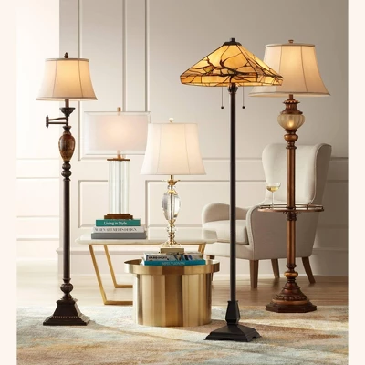 Kathy Ireland Vintage Swing Arm Floor Lamp 61" Tall Bronze Marble Font Faux Silk Shade For Living Room Reading House Bedroom Home 7 Kathy Ireland Vintage Swing Arm Floor Lamp 61" Tall Bronze Marble Font Faux Silk Shade For Living Room Reading House Bedroom Home - Image 7