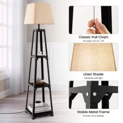 Tangkula Trapezoidal Floor Lamp Tier Storage Lamp With Linen Shade For Bedroom Study -Lighting Discount Store GUEST 77dfb7fb 0aeb 4db2 8f3b 835ef9a4f671