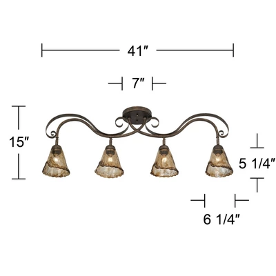 Pro Track 4-Head Ceiling Track Light Fixture Kit Adjustable Brown Bronze Finish Organic Amber Glass Western Kitchen Bathroom Living Room 41" Wide 7 Pro Track 4-Head Ceiling Track Light Fixture Kit Adjustable Brown Bronze Finish Organic Amber Glass Western Kitchen Bathroom Living Room 41" Wide - Image 7