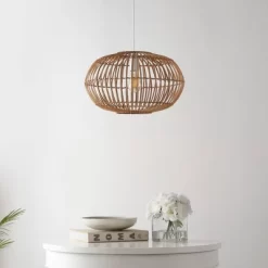 17.5" 1-Light Leo Farmhouse Coastal Rattan LED Pendant Brown - JONATHAN Y -Lighting Discount Store GUEST 7df64b4b 3899 4caf 87dc 6d4cbbfc3e64