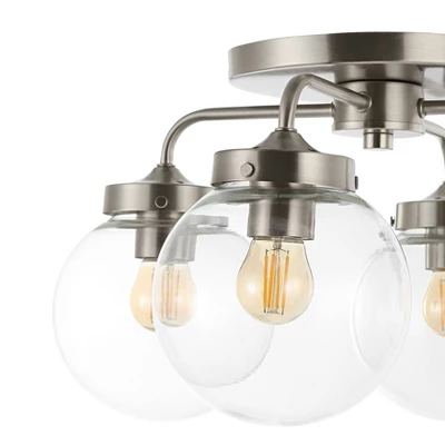 18" 4-Light Piper Farmhouse Rustic Iron/Glass LED Semi Flush Mount Nickel/Clear - JONATHAN Y 5 18" 4-Light Piper Farmhouse Rustic Iron/Glass LED Semi Flush Mount Nickel/Clear - JONATHAN Y - Image 5