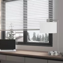 Transitional Desk Lamp With 2 Power Outlets And 2 USB Ports Brushed Steel - Cal Lighting
