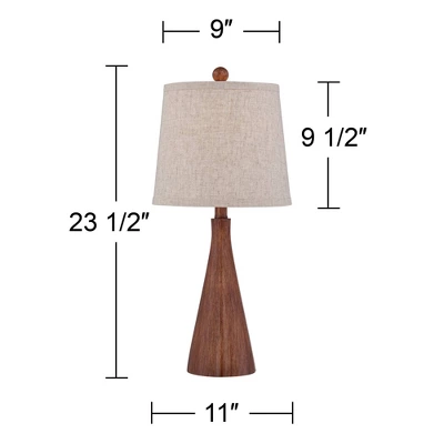 360 Lighting Fraiser Modern Accent Table Lamp 23 1/2" High Brown Faux Wood Oatmeal Drum Shade For Bedroom Living Room Bedside Nightstand Office Kids 3 360 Lighting Fraiser Modern Accent Table Lamp 23 1/2" High Brown Faux Wood Oatmeal Drum Shade For Bedroom Living Room Bedside Nightstand Office Kids - Image 3
