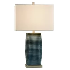 Vertical Lined Moulded Table Lamp With Steel Base Blue - StyleCraft