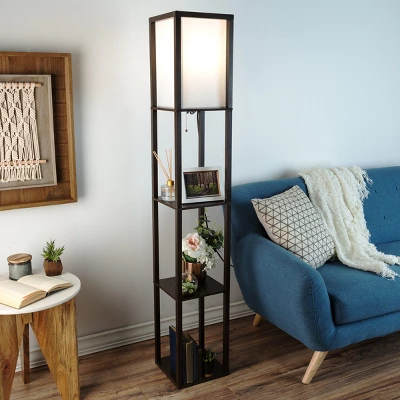 Hastings Home Floor Lamp – Etagere Style Standing Light With 3 Tiers Of Storage Shelving, Brown 3 Hastings Home Floor Lamp – Etagere Style Standing Light With 3 Tiers Of Storage Shelving, Brown - Image 3