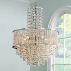 Vienna Full Spectrum Pioggia Chrome Pendant Chandelier 23 1/2" Wide Modern Crystal 5-Light Fixture For Dining Room House Foyer Kitchen Island Entryway