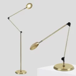 Brightech Sage 2-in-1 Integrated LED Floor Lamp Antique Brass: 3 Hinges, Adjustable Pole, 68" Tall, 3-Year Warranty