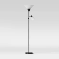 Mother Daughter Torchiere Floor Lamp Black With Glass Shade - Threshold™: Metal Body, ETL Listed, Dimmable -Lighting Discount Store GUEST 839ee090 2ce6 4bfc 9dfe 742ef637c7f8