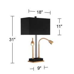 Possini Euro Design Griffin Modern Gooseneck Desk Lamp 31" Tall Gold With USB Charging Port Black Metal Rectangular Shade For Bedroom Living Room Kids -Lighting Discount Store GUEST 84f94691 90ab 4e43 9de2 30874de1779a