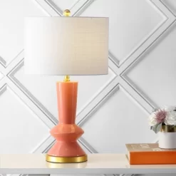 Ceramic/Iron Contemporary Glam Table Lamp (Includes LED Light Bulb) Coral/Brass - JONATHAN Y